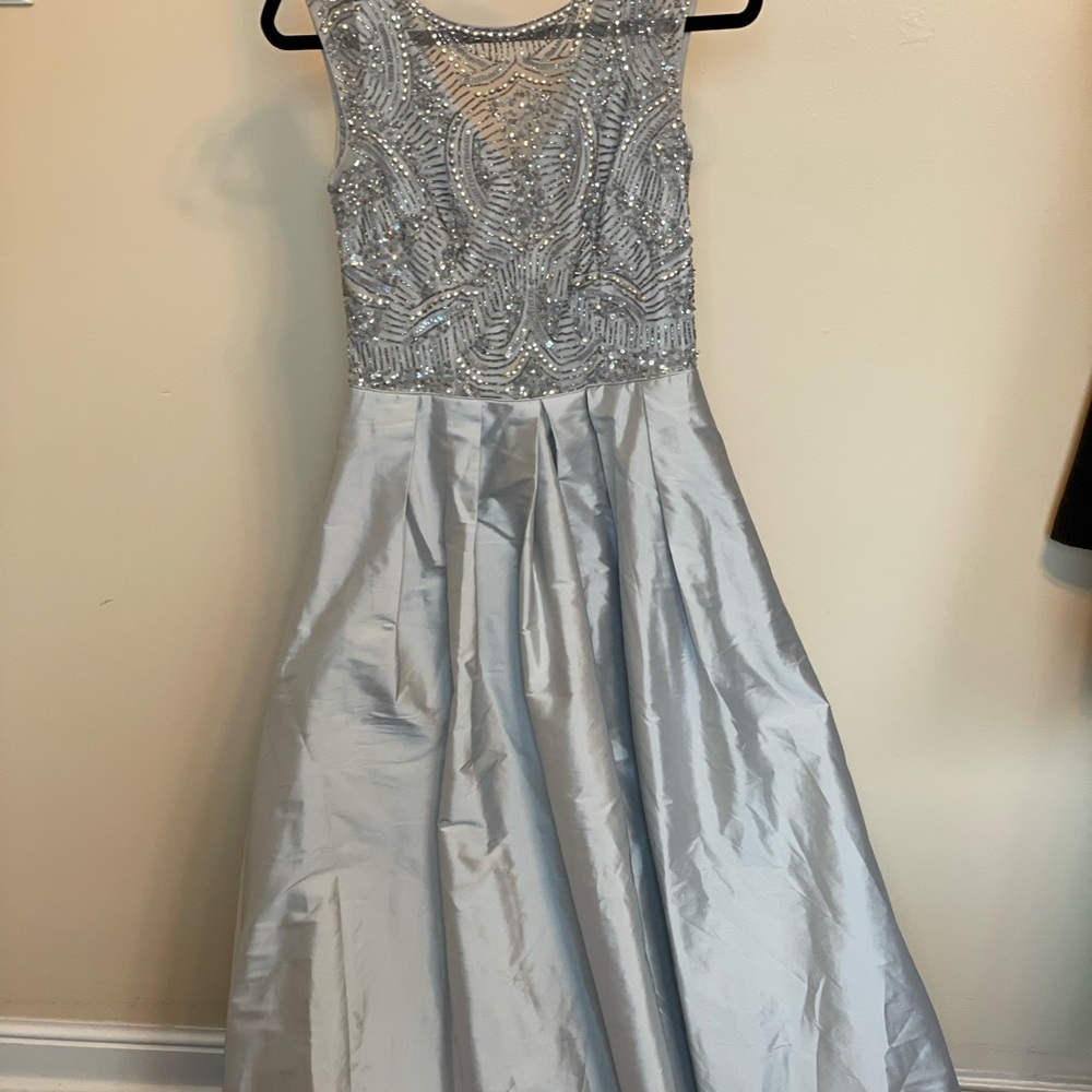 Aidan Mattox grey embellished evening dress (Neiman Marcus)